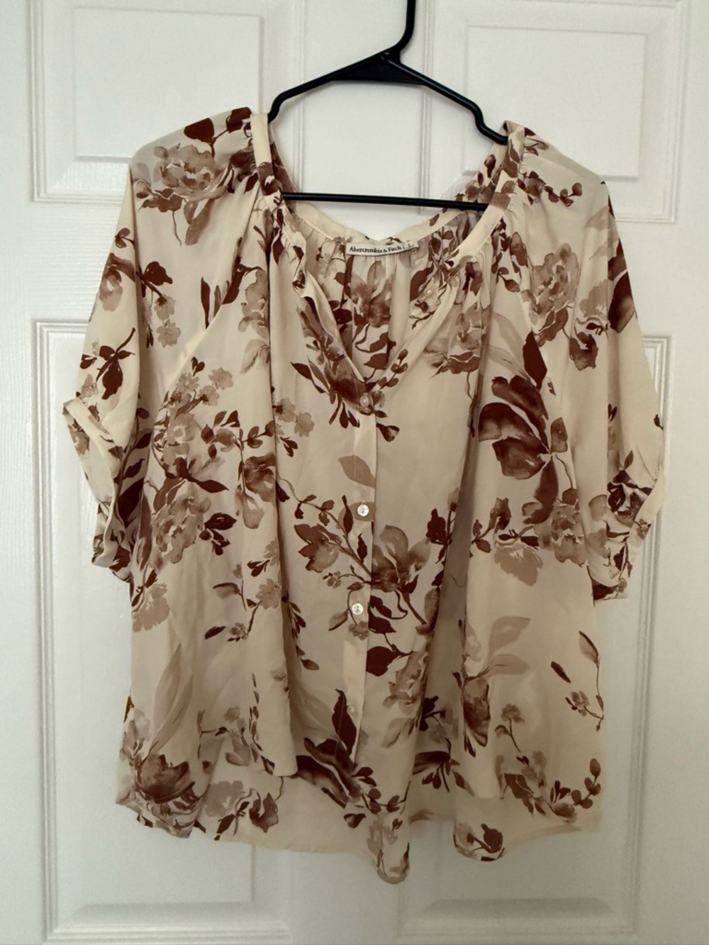 Abercrombie & Fitch Cream and Brown Floral Button-Front Blouse